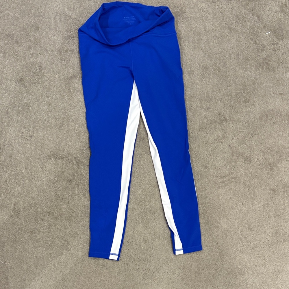 Athleta Royal Blue Leggings with White Side Stripe